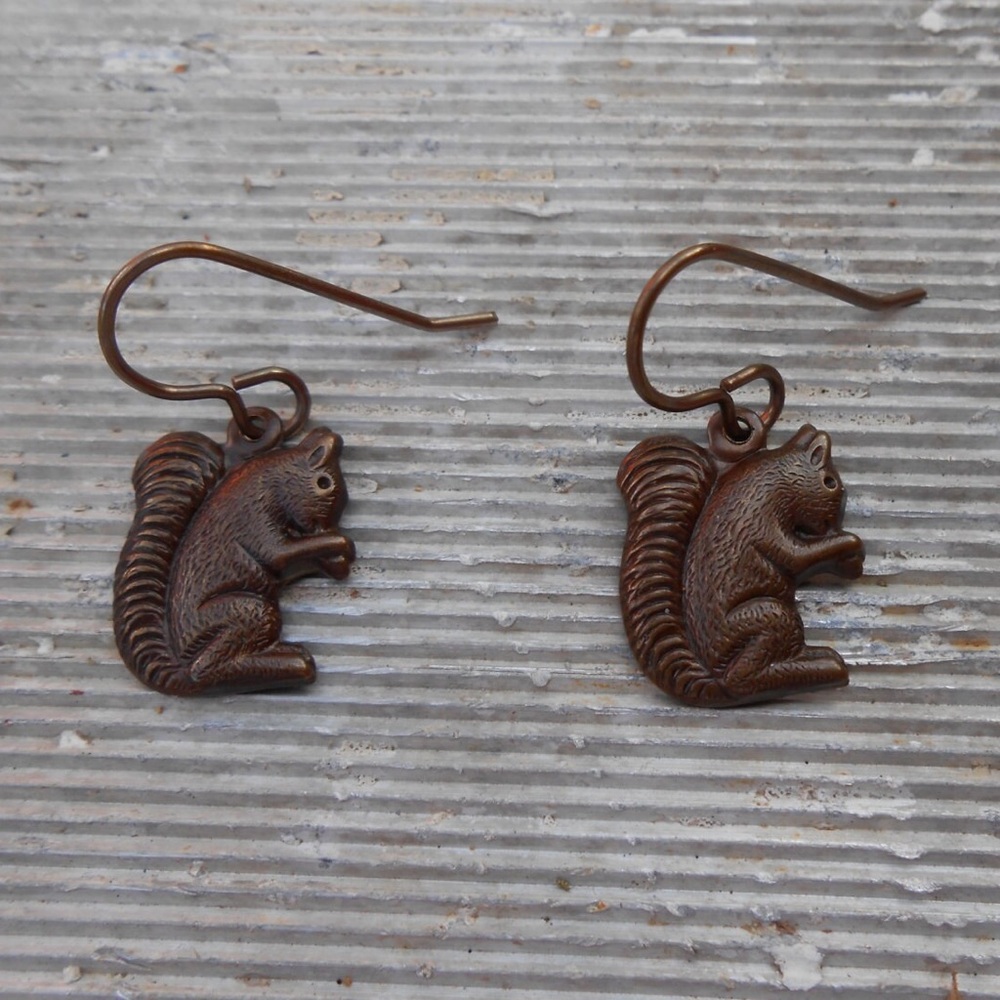 New Brass Squirrel Earrings Squirrel Jewelry Animal Squirrel Charm Earrings